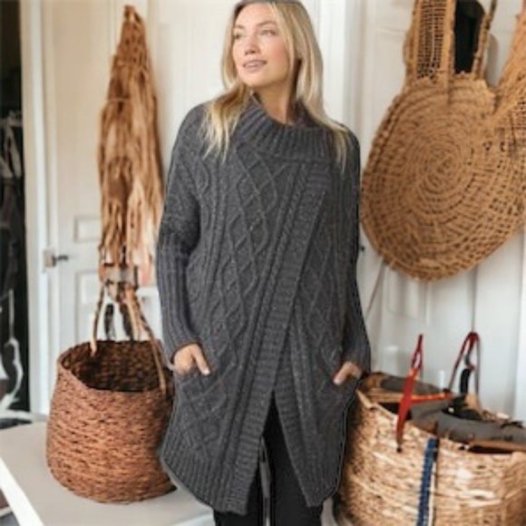 Prana Delaney Gray Cable Knit Cardigan Sweater Duster XS - Picture 1 of 10